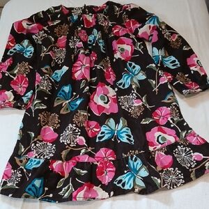 Baby GAP Corduroy Brown Floral Dress with Pink Flowers and Blue Butterflies